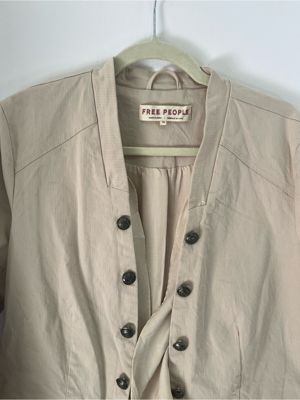 Free People Beige Ruffle-Front Button Jacket - Picture 2 of 11